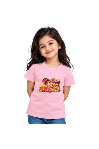 PRINTSHOP4ME Girls Diwali T-Shirt | Cotton Tee | Round Neck Short Sleeve Fest...