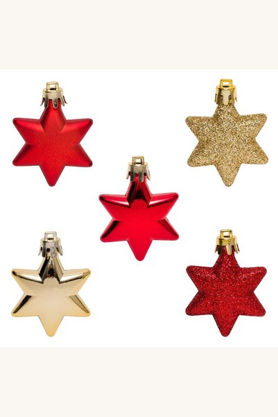 Comerivo 9 Stele Decorative pentru Brad Craciun, Rosu si Auriu cu Glitter, 5cm