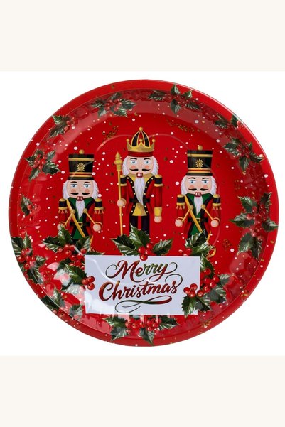 Comerivo Platou decorativ Craciun metal rosu soldat lemn 26cm - pentru masa f...