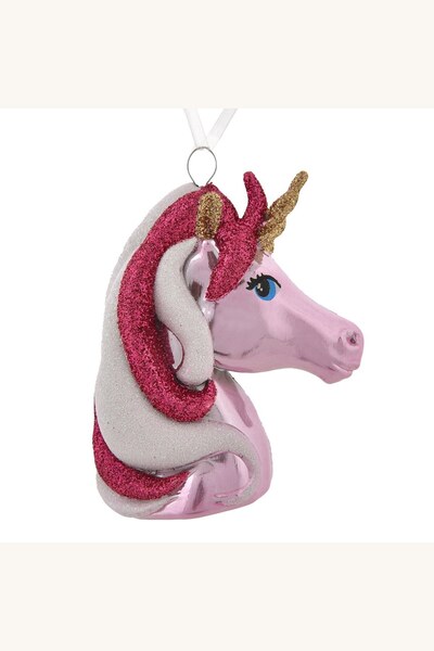 Comerivo Decorațiune Brad Unicorn 3D cu Sclipici Fucsia și Alb, 9cm