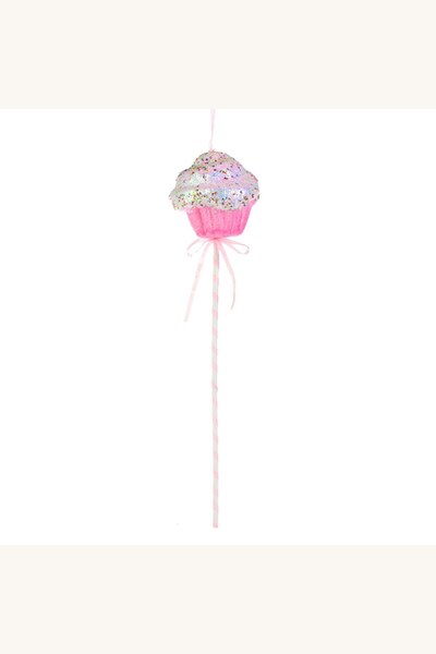 Comerivo Stick ornament Craciun din spuma cupcake roz cu glitter si paiete 53cm
