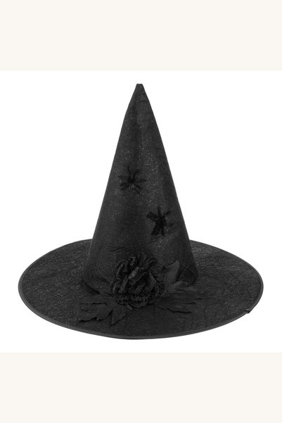 Comerivo Accesoriu deghizare Halloween - Palarie vrajitoare neagra cu flori s...