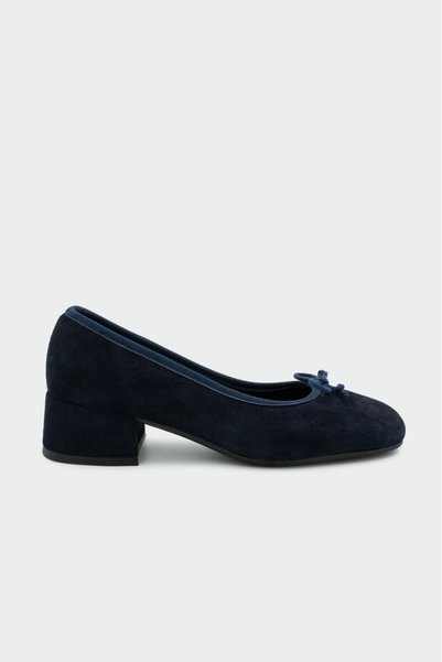 LAMİNTA Diels Navy Blue Suede Bow Detailed Genuine Leather Women's Thick Heel...