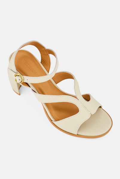 Vanessa Wu Women Luna Curled Adjustable Buckle Closure Sandals, Beige