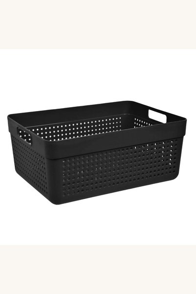 Comerivo Cos de Organizare Negru cu Perete Perforat si Manere - 32x23x14cm