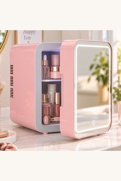 Comerivo Mini frigider cosmetice cu oglinda LED, 4L, alb