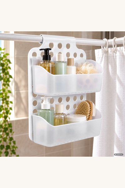 Comerivo Organizator baie alb cu 2 niveluri, 25x9x35cm - plastic cu scurgere