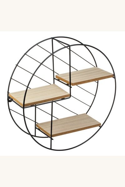 Comerivo Raft perete rotund 3 nivele lemn cu rama metalica 30cm diametru