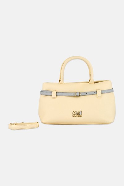 Cavalli Class Women Brand Logo Handbag, Cream