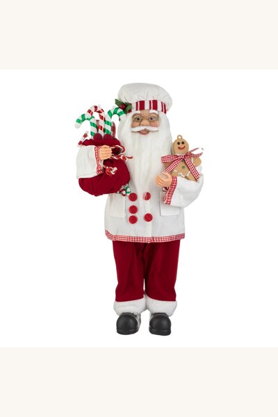 Comerivo Mos Craciun cofetar 45cm, figurina decorativa cu costum rosu si alb