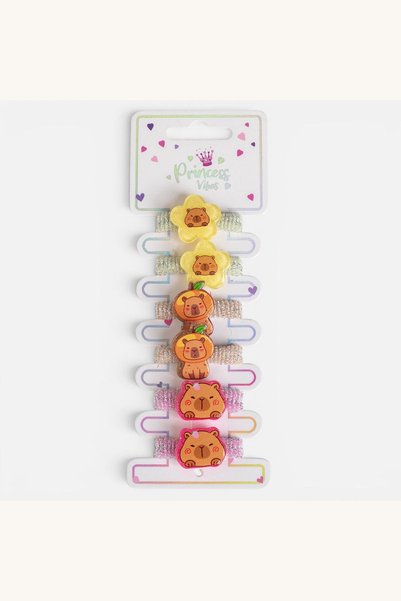 Comerivo Set 6 Elastice Frotte pentru Copii cu Capybara 3D si Glitter Colorat