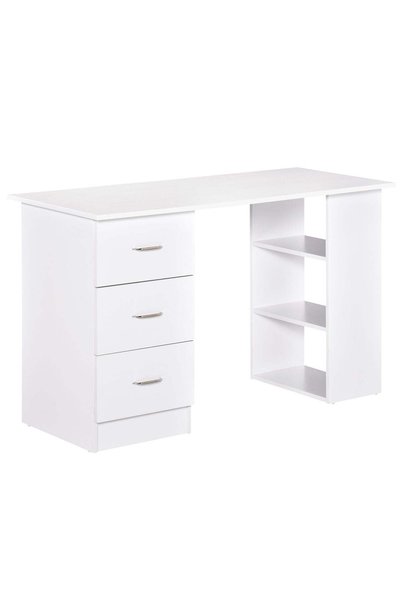 HOMCOM Birou modern cu 3 sertare și rafturi din lemn alb 120x49x72cm |