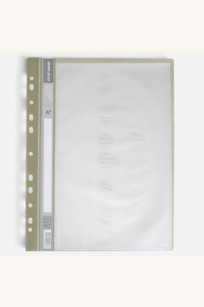 Comerivo Dosar cu 10 folii transparente A4 kaki, cu perforatii pentru biblioraft