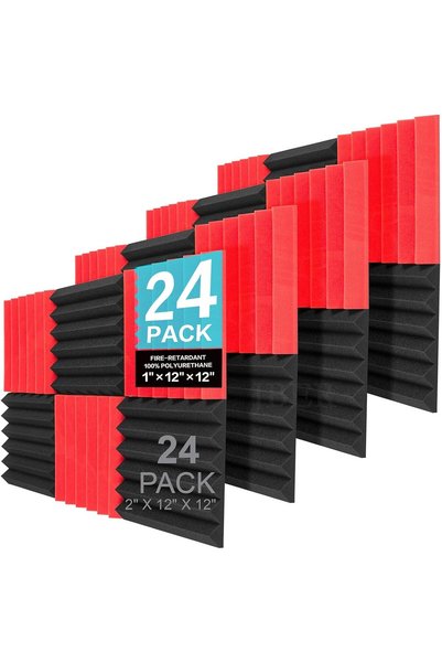 Generic 24 Pack Red and Charcoal Acoustic Panels Studio Foam Wedges Fireproof...