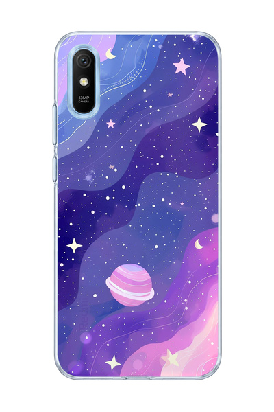 lelia حافظة هاتف شفافة متوافقة مع Redmi 9A مطبوعة باللون الأرجواني Planet Star