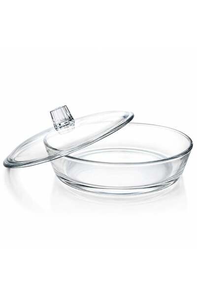 More Round glass bowl with lid, 23x6cm, transparent, for serving