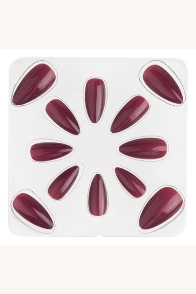 Comerivo Unghii false adezive almond bordo lucioase, set 12 bucati cu aplicar...