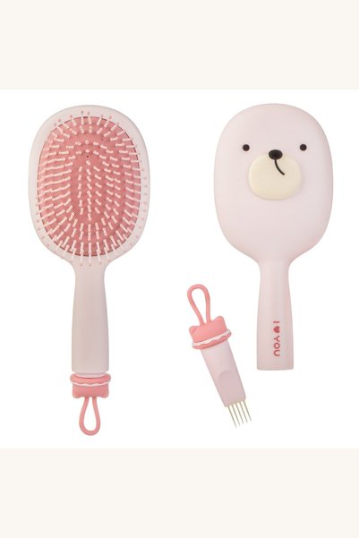 Comerivo Perie par copii roz 25cm cu model animal si perie integrata de curatat
