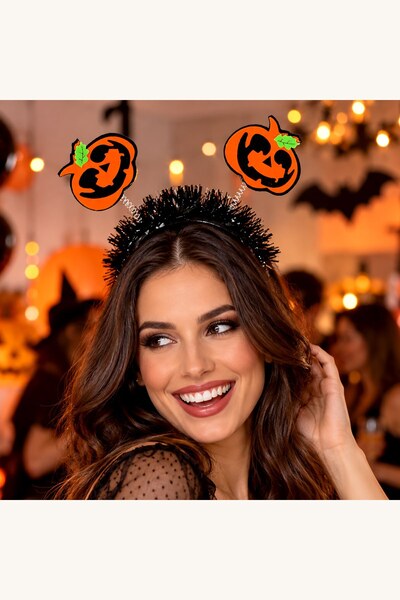 Comerivo Accesoriu par Halloween - dovleci portocalii cu tinsel negru pentru ...