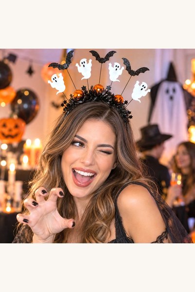 Comerivo Bentita negra Halloween cu fantome si lilieci - accesoriu petrecere ...