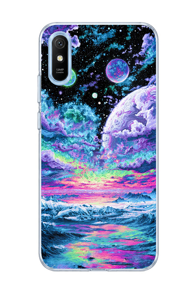 lelia حافظة هاتف شفافة متوافقة مع Redmi 9A مطبوعة بطبعة Purple Planet Ocean