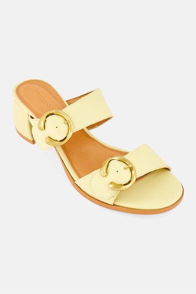 Vanessa Wu Women Luna Double Slip On Sandals, Light Yellow