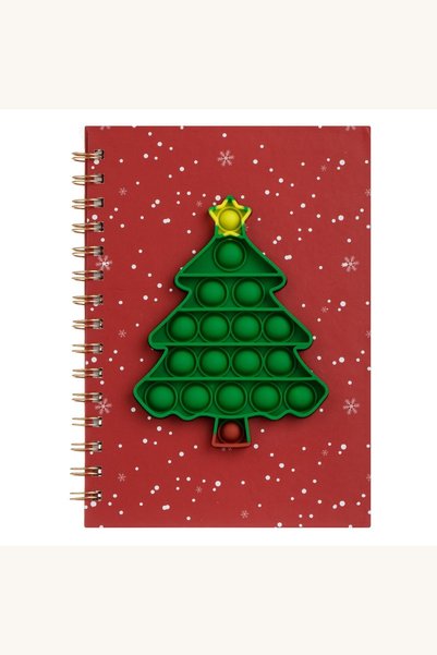 Comerivo Carnet A5 cu design Craciun rosu, fulgi albi si Brad Pop It - 80 foi