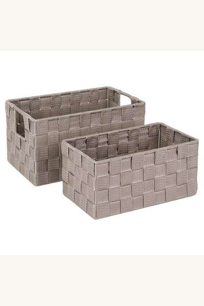 Comerivo Set 2 cosuri depozitare impletite cu cadru metalic, taupe, pentru or...