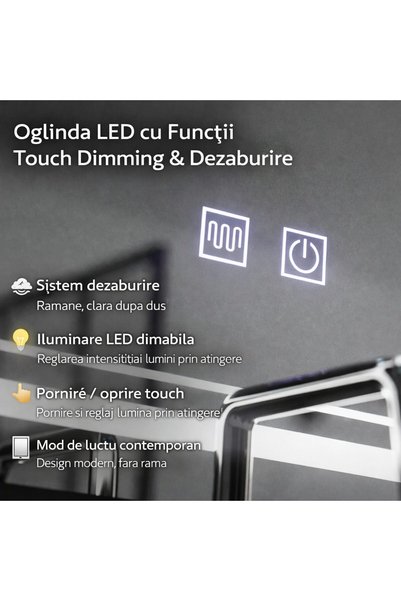 OEM Oglindă LED dreptunghiulară, 80x60cm, KOVEN Touch, Sistem anti-aburire, Reglabilă