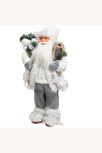 Comerivo Mos Craciun decorativ alb cu felinar - figurina 45cm pentru casa