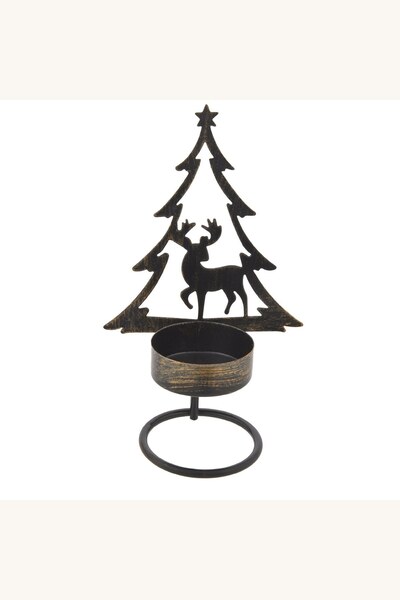 Comerivo Suport metalic pentru lumanari pastila, design brad bronz, 8,5x14cm