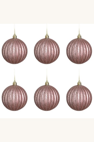 Comerivo Set 6 globuri Craciun roz mat mercury 8cm cu onduluri sclipitoare