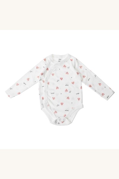 Comerivo Body bebe fata maneca lunga, bumbac alb cu inimioare roz si pisicute