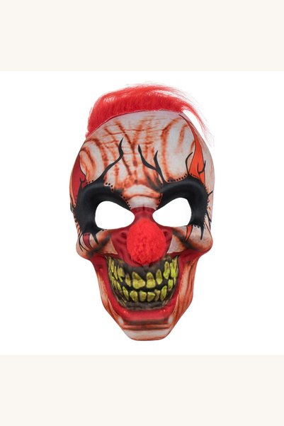 Comerivo Masca clovn scary pentru Halloween, latex cu nas pompon rosu