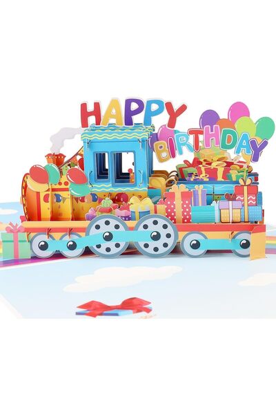 Generic بطاقة عيد ميلاد ثلاثية الأبعاد على شكل قطار، بطاقة عيد ميلاد بتصميم ق...