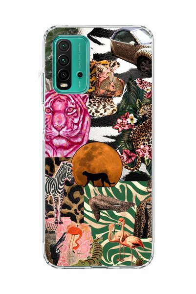 lelia حافظة هاتف شفافة مطبوعة بتصميم Wild Animal Collage متوافقة مع Redmi 9T
