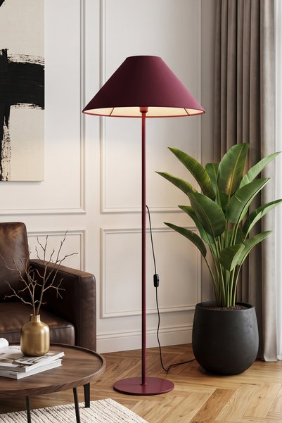 Marrien Venüs Bordo Tek Ayaklı Metal Bordo Kumaş Lambader Salon & Oturma Odas...