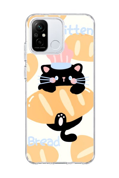 lelia Redmi 12C Compatible Black Cat Bread Printed Transparent Phone Case