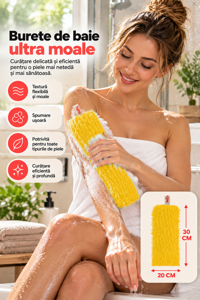 WOMAN VISION Burete de Baie Exfoliant pentru Corp, 20x30 cm, Ultra Moale, Fle...