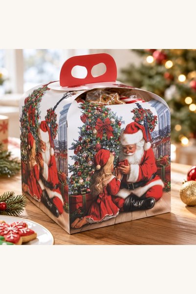 Comerivo Cutie de carton DIY pentru cadouri de Craciun cu maner, model Mos-Fata