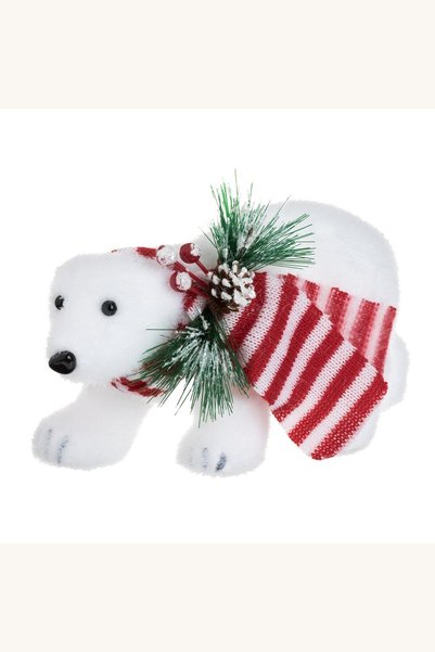 Comerivo Urs polar de spuma alba cu fular colorat pentru Craciun, 21 cm
