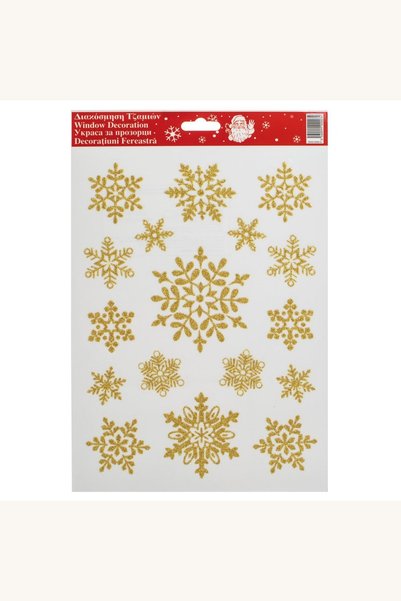 Comerivo Fulgi de nea autocolant cu sclipici auriu pentru geam 20x30cm