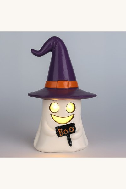 Comerivo Fantoma cu LED si palarie mov pentru Halloween, 8x8x17 cm, din polir...
