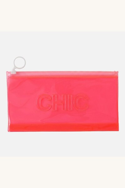 Comerivo Portfard roz neon tip plic, cu închidere zip și inel, 21x11cm