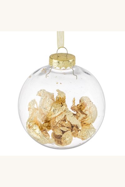 Comerivo Ornament Brad Craciun Glob Transparent cu Frunze Aurii 10cm
