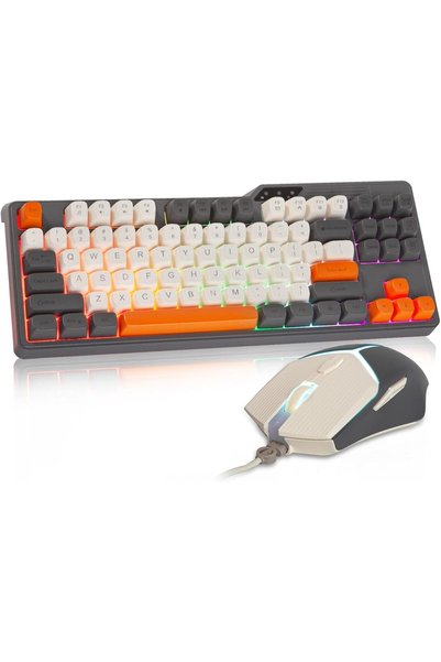 UCHUANG 80% Gaming Keyboard and Mouse Combo, Compact 87-Key LED Backlit Keybo...