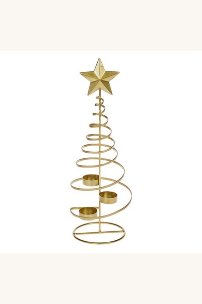 Comerivo Suport decorativ brad auriu cu 3 locuri pentru lumanari pastila, 42cm