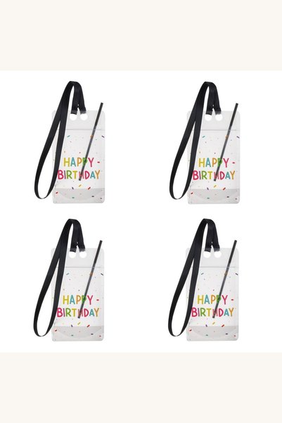 Comerivo Pungi pentru bauturi cu pai, set 4 bucati, transparent cu Happy Birt...