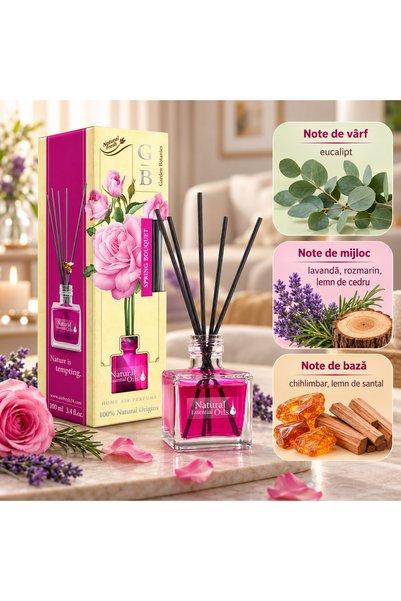Elix Odorizant de camera cu betisoare 100ml - uleiuri esentiale naturale Spring Bouquet Garden Botanica