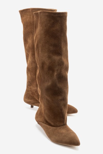 LuviShoes Glenda Tan Suede Genuine Leather Women's Short Heeled Boots